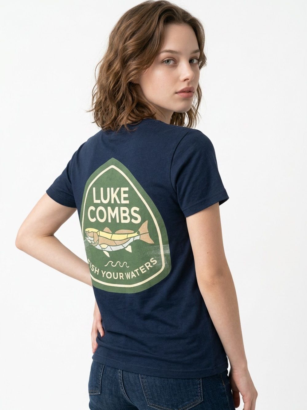 LUKE COMBS | Fish Your Water Navy Blue Short Sleeve Graphic Tee Unisex Size S